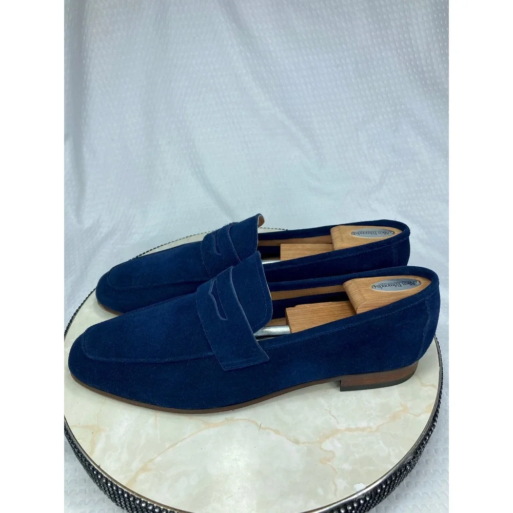 Steve Madden Soto Suede Penny Loafers Mens Sz 13 Navy Blue Office Slip  On Shoes